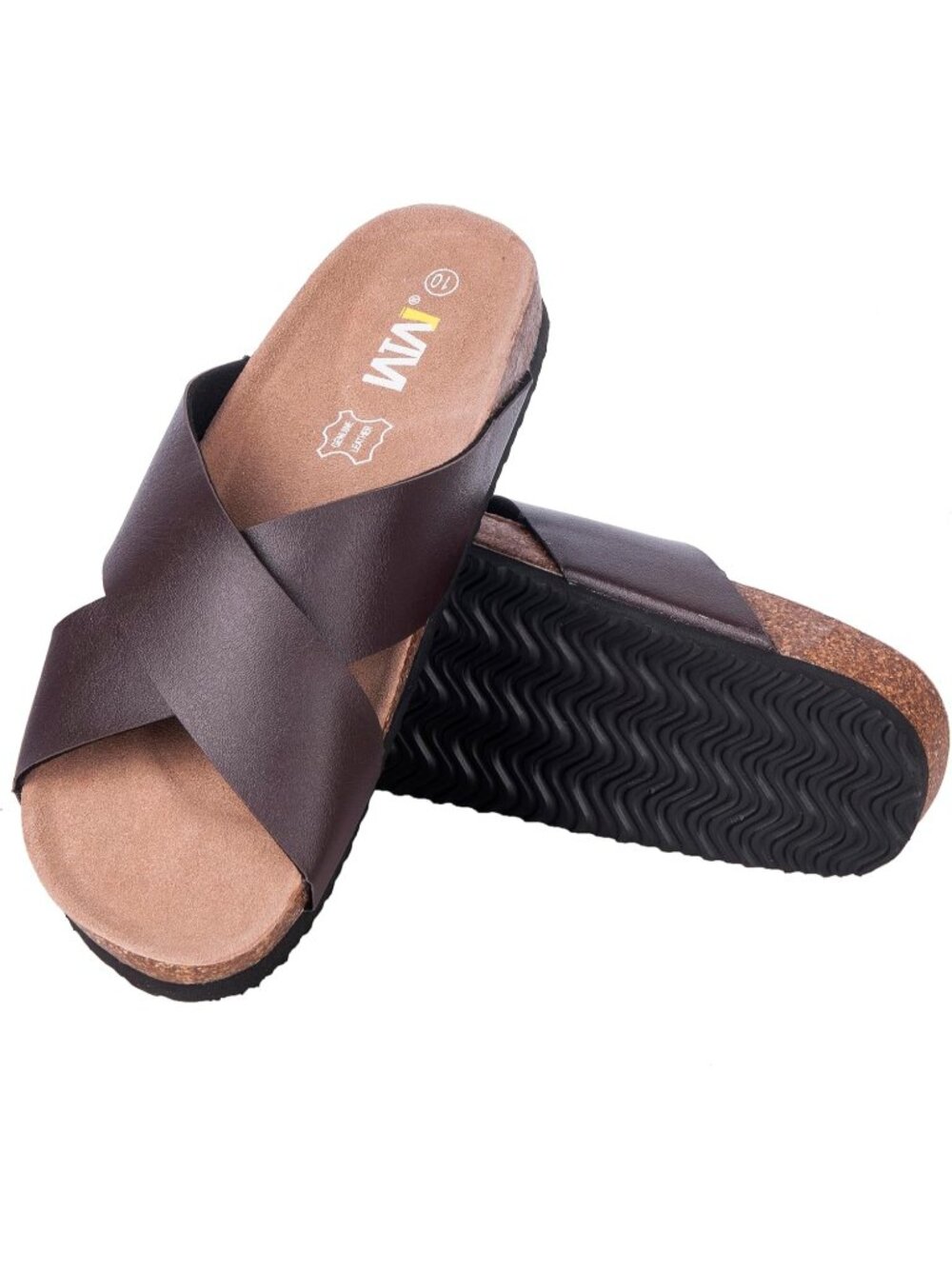 🆕 Women's Brown Leather Crisscross Slide Sandals Cork Footbed Summer Shoes